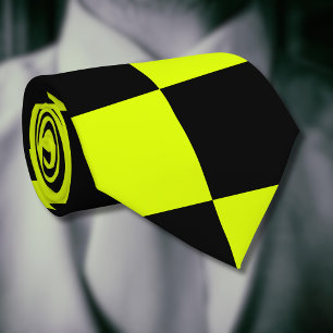 Neon Yellow Black Checkered Checkerboard Vintage Neck Tie