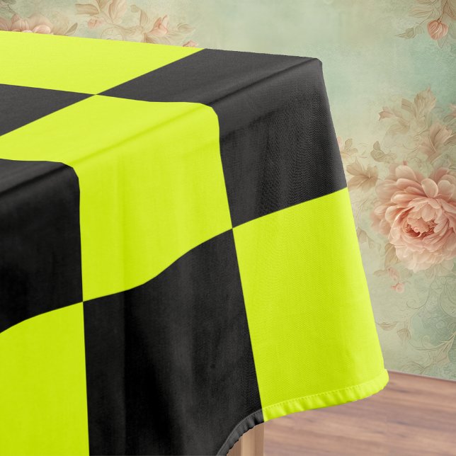 Neon Yellow Black Checkered Checkerboard Vintage Tablecloth (Creator Uploaded)