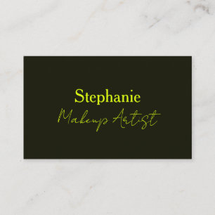 Neon Yellow Black Custom Script Text Makeup Artist Business Card