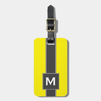 Neon Yellow Black Striped Personalized Monogram Luggage Tag by SimpleMonograms at Zazzle