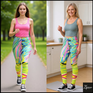 Neon Yellow Butterfly Burst Split Pattern Leggings
