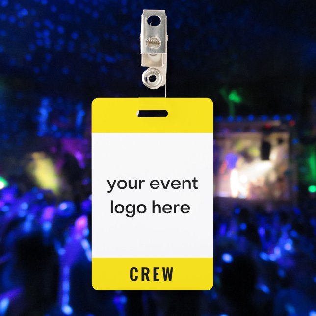 Neon Yellow Crew Staff Event Badge (Faux neon yellow special event crew badge with logo for special events, concerts, festivals. )