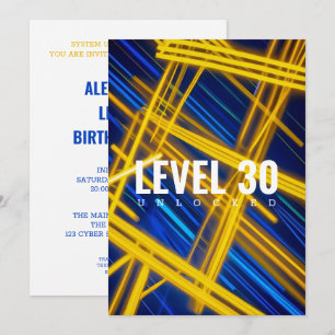 Neon Yellow Cyan Cyberpunk Light Trails Abstract Invitation