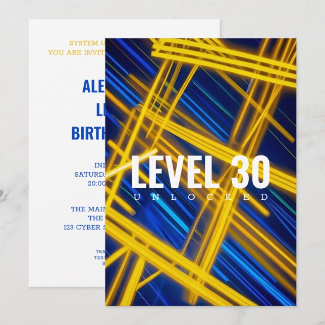 Neon Yellow Cyan Cyberpunk Light Trails Abstract Invitation (Front/Back)