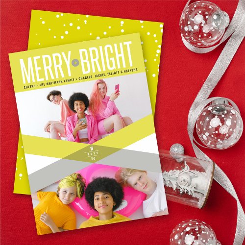 Neon Yellow Double Arrows Merry And Bright Photo Holiday Card