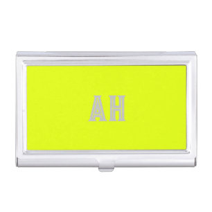 Neon Yellow Elegant Monogram Color Plain Bright Business Card Case