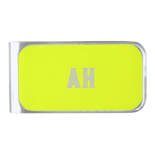 Neon Yellow Elegant Monogram Color Plain Bright Silver Finish Money Clip