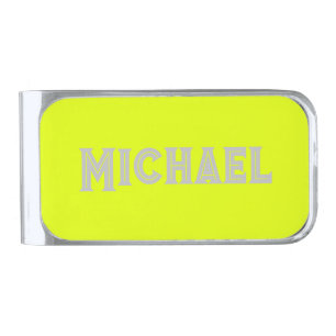 Neon Yellow Elegant Name Color Plain Bright Silver Finish Money Clip