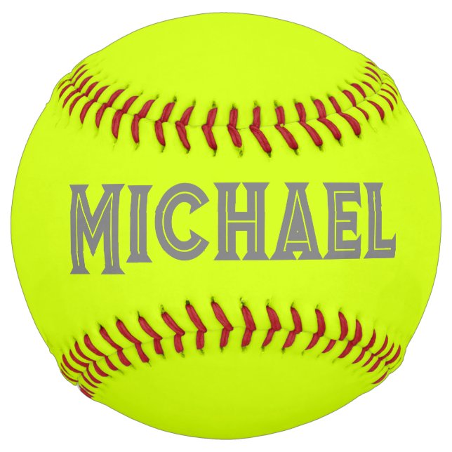 Neon Yellow Elegant Name Color Plain Bright Softball (Front)