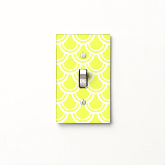 Neon Yellow Fish Scale Pattern Light Switch Cover (In Situ)