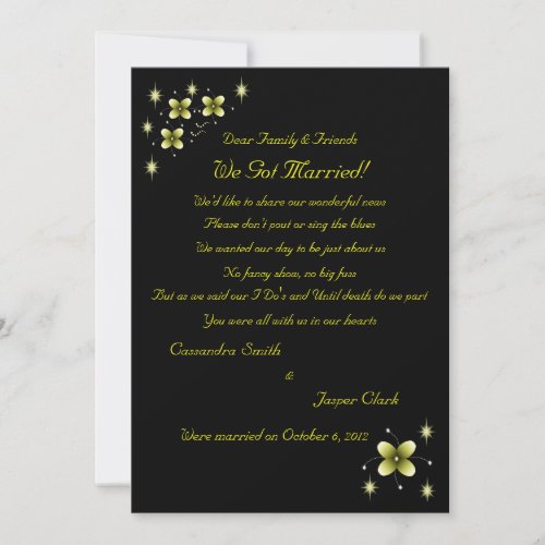 Neon Yellow Flower Sparkles Elopement 2 Personalized Announcement