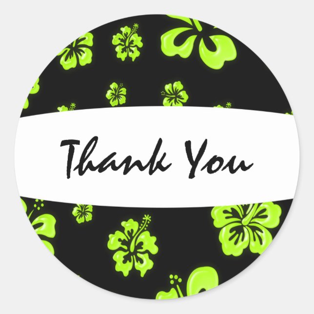 Neon Yellow Green Black Hibiscus Floral Sticker (Front)