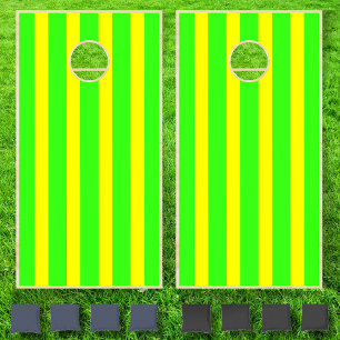 Neon Yellow & Green Cool Vintage Striped Cornhole Set