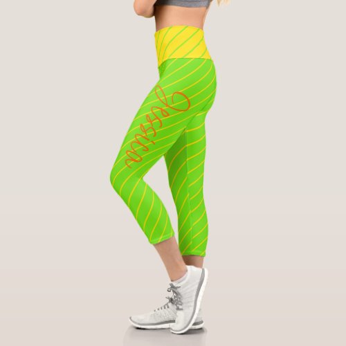 Neon Yellow Green Orange Yoga Sports Workout Capri Leggings