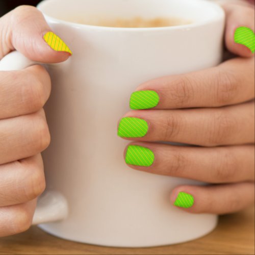 Neon Yellow Green Stripes Girly Stylish Modern Minx Nail Art