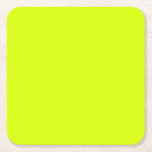 Neon Yellow, High Visibility Chartreuse Square Paper Coaster