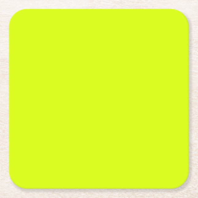 Neon Yellow, High Visibility Chartreuse Square Paper Coaster (Front)