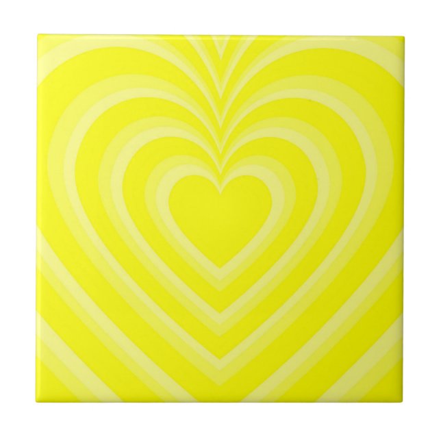 Neon Yellow Hypnotic Heart Love Pattern Ceramic Tile (Front)