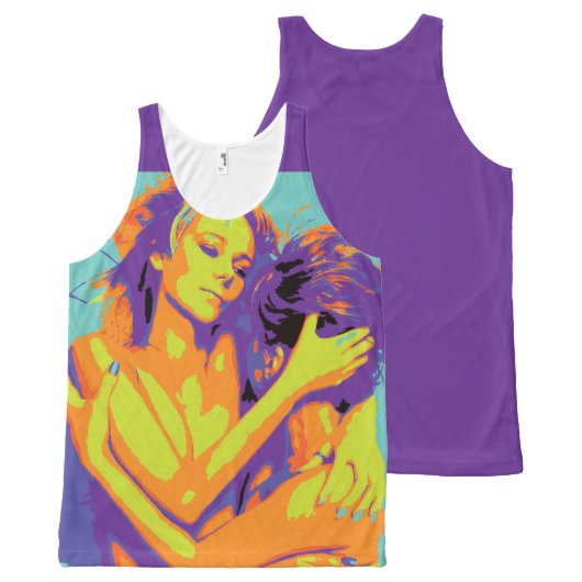 Neon Yellow Orange Purple Retro 1 Love GLBT Tshirt (Front and Back)