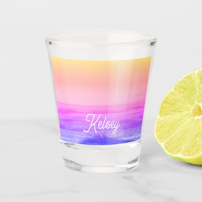 Neon Yellow Pink Orange Tropical Paradise Trendy Shot Glass (Front)