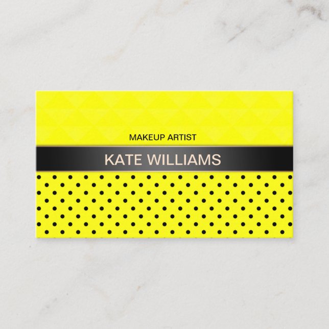 Neon yellow polka dot, polka dot, elegant business card (Front)