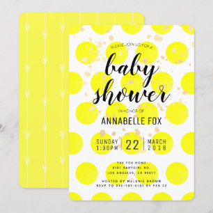 Neon Yellow Polka Dots Baby Shower Invitation Card
