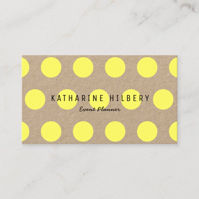 Neon Yellow Polka Dots Kraft Paper Business Card (Front)