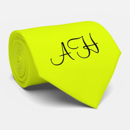 Neon Yellow Retro Monogram Fluorescent Bright Neck Tie