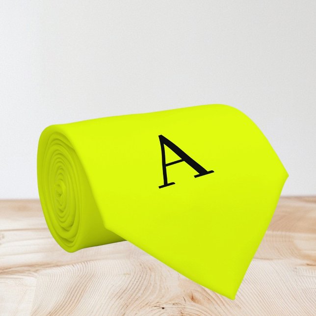 Neon Yellow Retro Monogram Fluorescent Bright Neck Tie (Creator Uploaded)