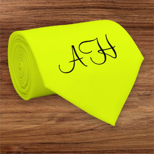 Neon Yellow Retro Monogram Fluorescent Bright Neck Tie
