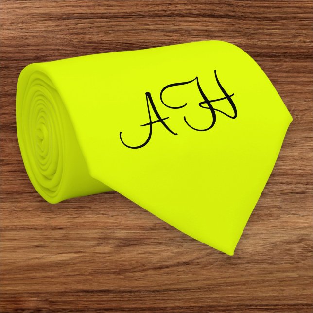 Neon Yellow Retro Monogram Fluorescent Bright Neck Tie (Creator Uploaded)