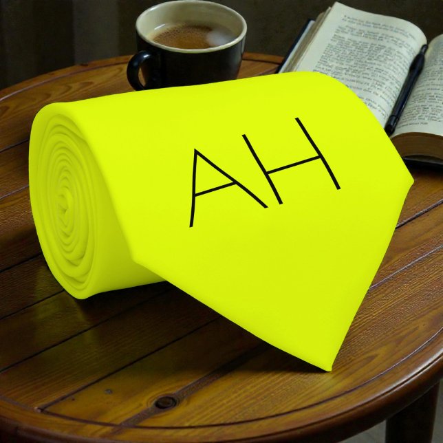 Neon Yellow Retro Monogram Fluorescent Bright Neck Tie (Creator Uploaded)