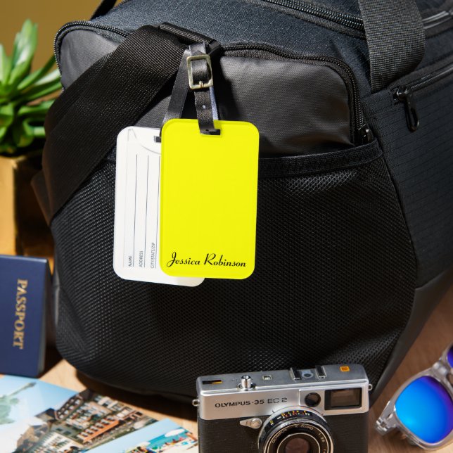 Neon Yellow Solid Color  Luggage Tag (Front & Back)