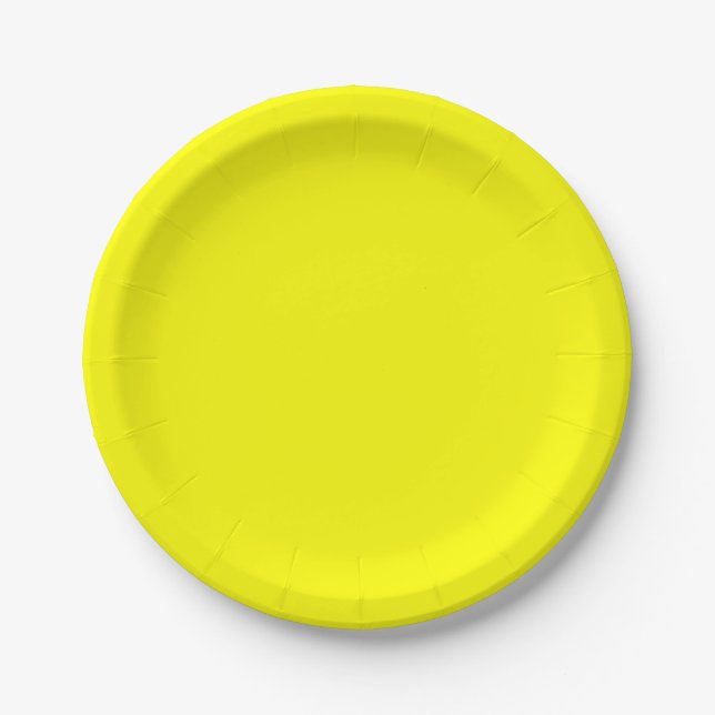 Neon Yellow Solid Color Paper Plates (Front)