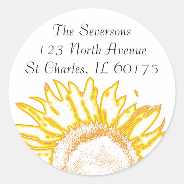 Neon Yellow Sunflower Return Address  Classic Round Sticker (Front)