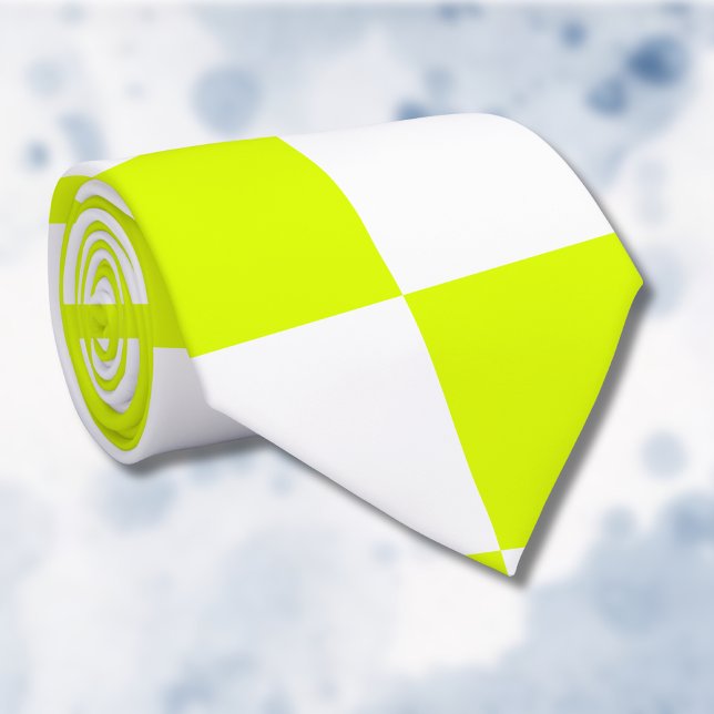 Neon Yellow White Checkered Checkerboard Vintage Neck Tie (Creator Uploaded)