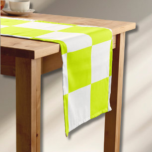 Neon Yellow White Checkered Checkerboard Vintage Short Table Runner