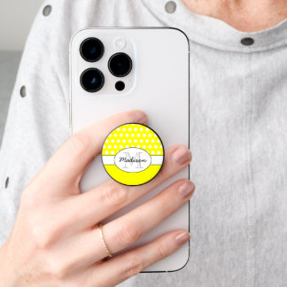 Neon yellow White polka dot retro pattern Monogram PopSocket