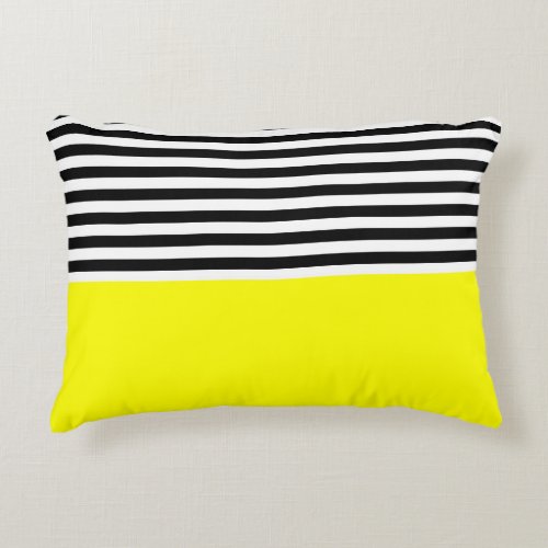 Neon Yellow With Black and White Stripes Accent Pillow
