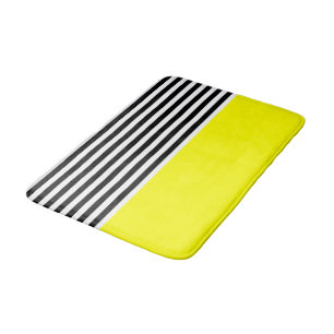 Neon Yellow With Black and White Stripes Bath Mat