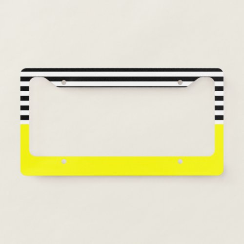 Neon Yellow With Black and White Stripes License Plate Frame