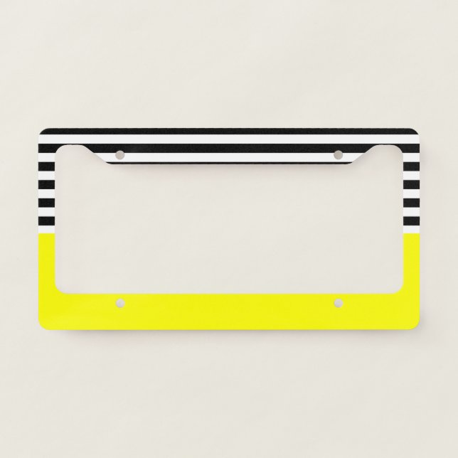 Neon Yellow With Black and White Stripes License Plate Frame (Front)