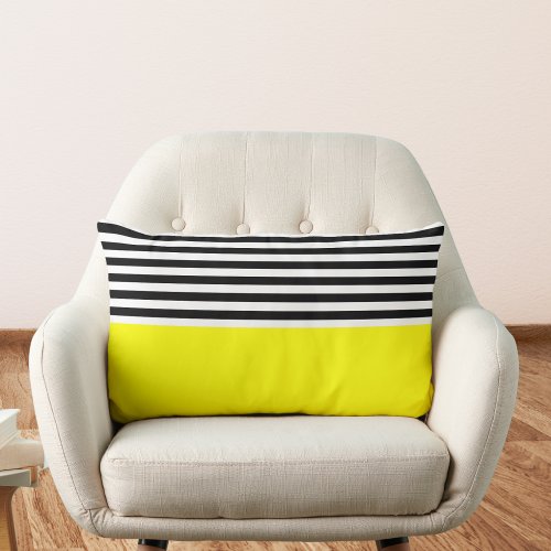 Neon Yellow With Black and White Stripes Lumbar Pillow