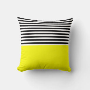 Neon Yellow With Black and White Stripes Throw Pillow
