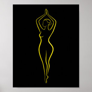 Neon Yellow Woman Body Line Art Black Minimalist Poster