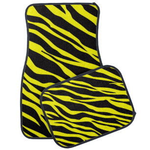 Neon Yellow Zebra Striped Car Floor Mat