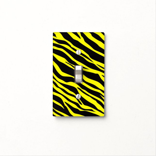 Neon Yellow Zebra Striped Light Switch Cover (In Situ)