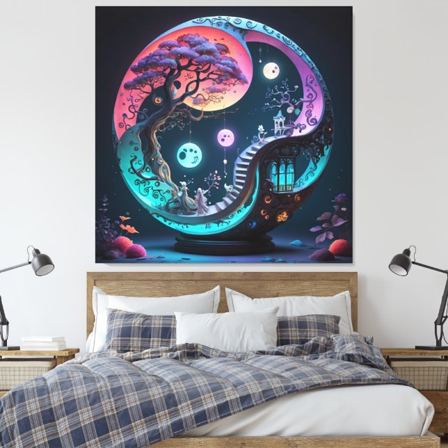 Neon Yin Yang Surreal Fantasy 1 Canvas Print (Insitu(Bedroom))