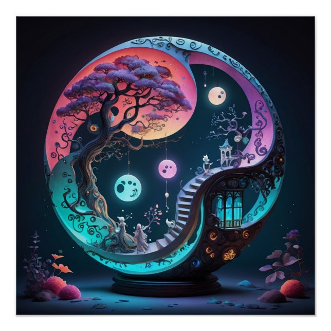 Neon Yin Yang Surreal Fantasy 1 Poster (Front)