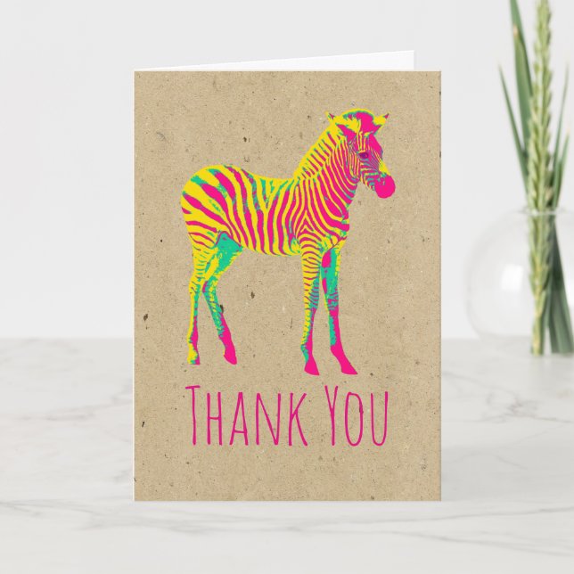 Neon Zebra Baby Animal Funky Retro Thank You (Front)